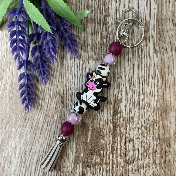 Keychain Cow Dino Cat Police Handcrafted Artisan Silicone Beaded Bracelet Key - Picture 8 of 13